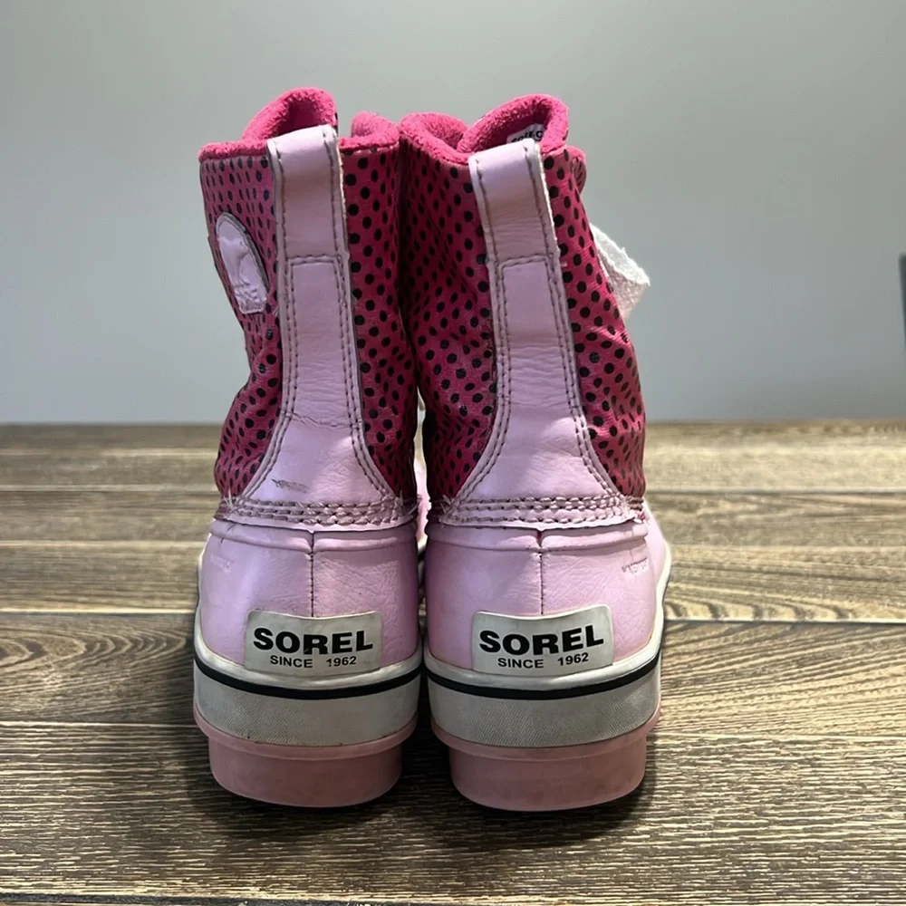 Sorel Pink and White Rain & Snow Boots with Polka Dots‎